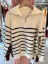 Heavy Knitted Collar Zip Stripes Pullover